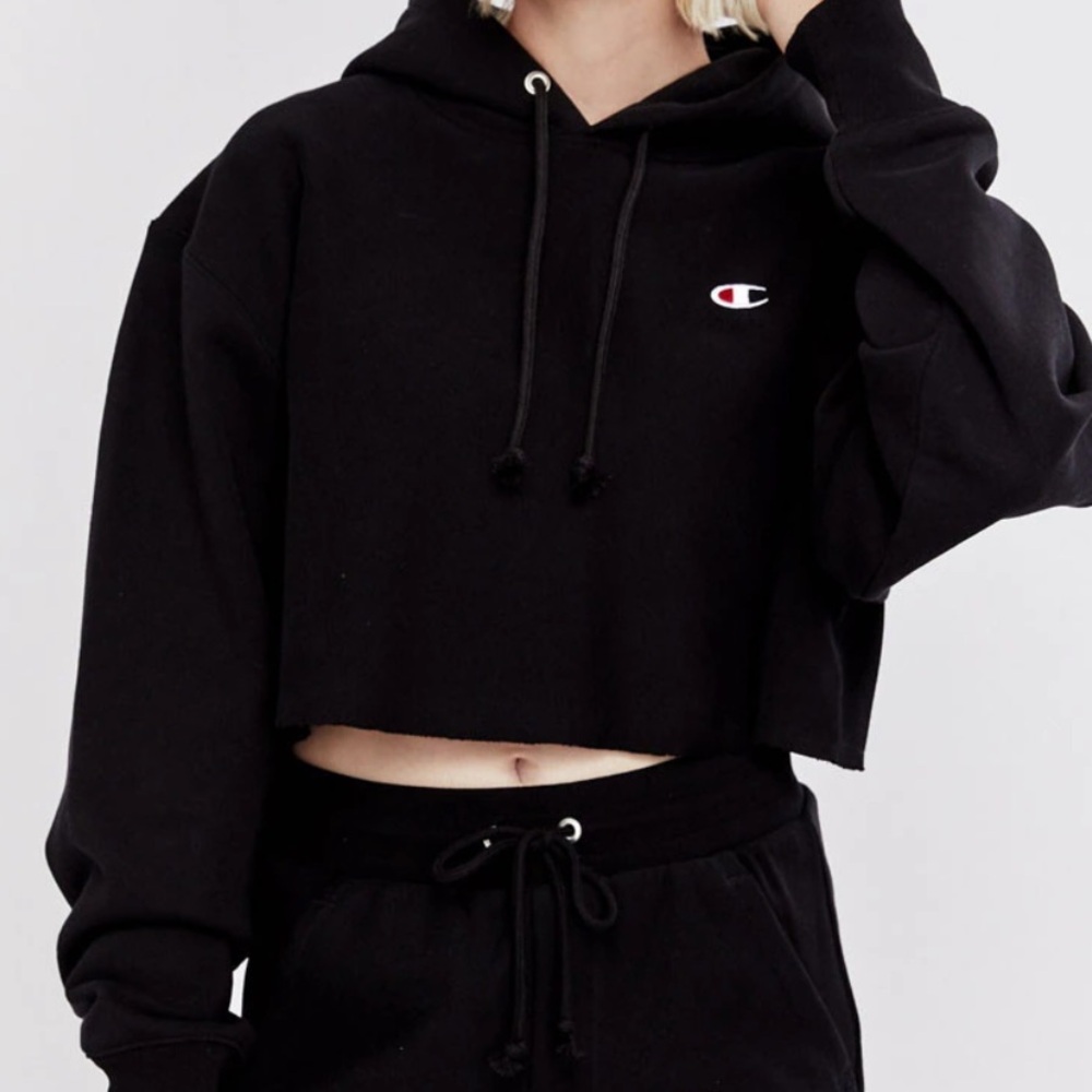 Champion Black Cropped Oversized Hoodie